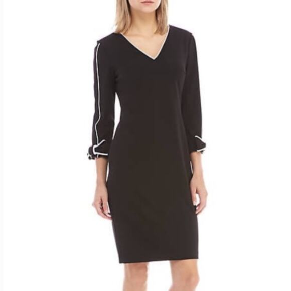 CALVIN KLEIN BLACK LONG SLEEVE BOW ACCENTED DRESS size 6 capsule classic… - Picture 1 of 16